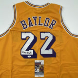 Autographed/Signed ELGIN BAYLOR Los Angeles Yellow Basketball Jersey JSA COA