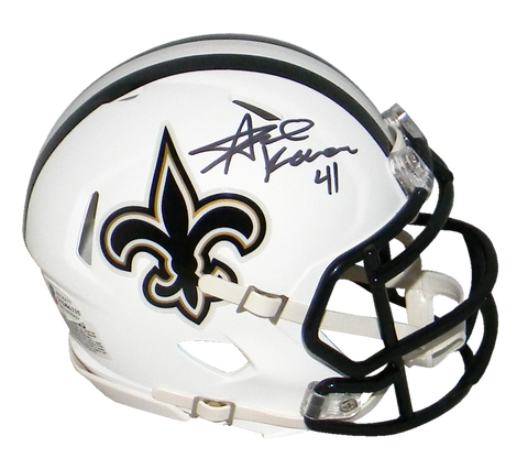 ALVIN KAMARA AUTOGRAPHED NEW ORLEANS SAINTS WHITE SPEED MINI HELMET BECKETT