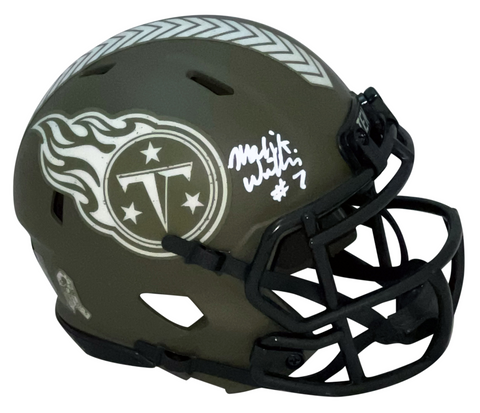 MALIK WILLIS SIGNED TENNESSEE TITANS SALUTE TO SERVICE MINI HELMET BECKETT