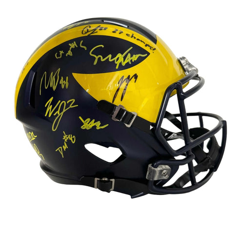 Autographed/Signed 2023 Michigan Full-Size Speed Helmet 17 Signatures BAS COA