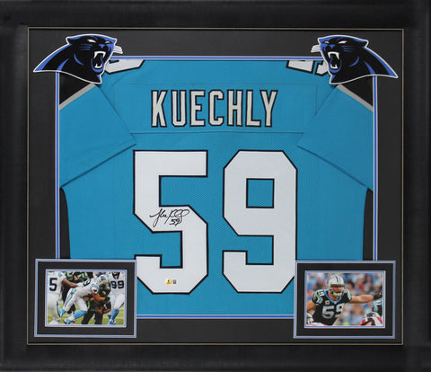 Luke Kuechly Authentic Signed Blue Pro Style Framed Jersey BAS Witnessed