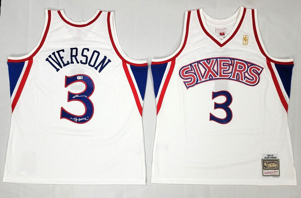 Allen Iverson Signed 76ers M&N White 1996-97 Swingman Jersey W/ The Answer BAS