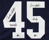 Notre Dame Rudy Ruettiger & Sean Astin Signed Navy Pro Style Jersey BAS Witness