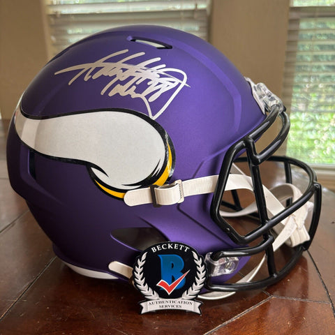 ADRIAN PETERSON AUTOGRAPHED SIGNED MINNESOTA VIKINGS FS REPLICA HELMET BECKETT