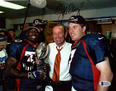 John Elway & Terrell Davis Signed Denver Broncos 8x10 Photo Beckett 48254