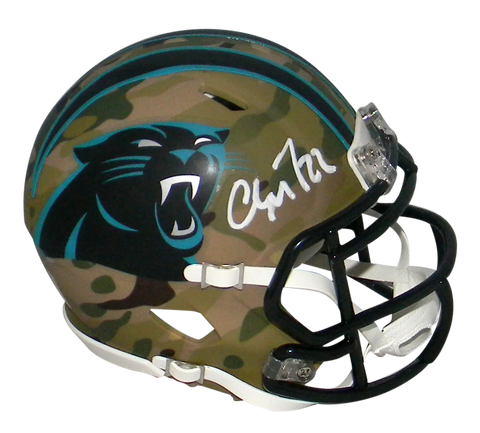 CHRISTIAN McCAFFREY SIGNED CAROLINA PANTHERS CAMO SPEED MINI HELMET BECKETT