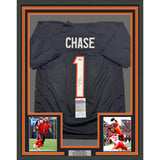 Framed Autographed/Signed Ja'Marr Chase 35x39 Cincinnati Black Jersey JSA COA