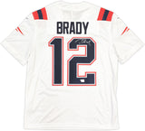 PATRIOTS TOM BRADY AUTOGRAPHED WHITE NIKE ON FIELD JERSEY L FANATICS HOLO 229517