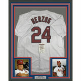 FRAMED Autographed/Signed WHITEY HERZOG 33x42 St. Louis White Jersey JSA COA