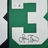 Framed Autographed/Signed Larry Bird 35x39 Boston Split Jersey Beckett BAS COA