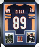 MIKE DITKA (Bears navy TOWER) Signed Autographed Framed Jersey JSA