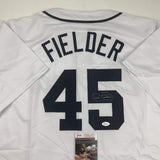 Autographed/Signed CECIL FIELDER Detroit White Baseball Jersey JSA COA Auto