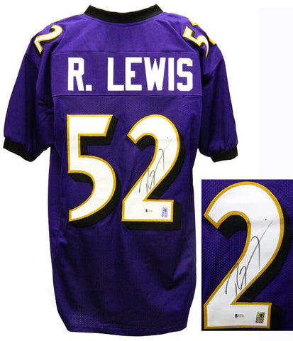 RAY LEWIS Baltimore Ravens Signed Purple Football Jersey - Beckett BAS