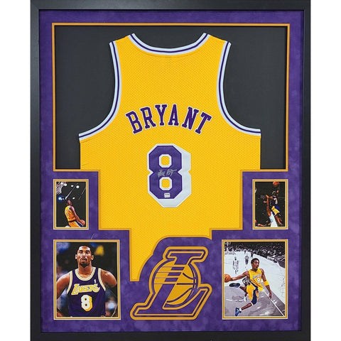 Kobe Bryant Autographed Signed Framed LA Lakers Yellow Jersey PSA/DNA