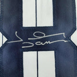 Autographed/Signed Johnny Damon New York Pinstripe Baseball Jersey Beckett COA