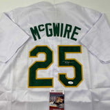 Autographed/Signed Mark McGwire Oakland White Baseball Jersey JSA COA