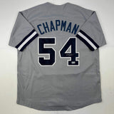 Autographed/Signed Aroldis Chapman New York Grey Jersey Beckett BAS COA