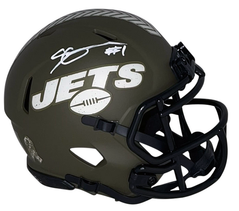 AHMAD SAUCE GARDNER AUTOGRAPHED NEW YORK JETS SALUTE TO SERVICE MINI HELMET BAS