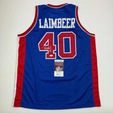 Autographed/Signed Bill Laimbeer Detroit Blue Basketball Jersey JSA COA