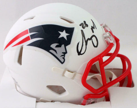 Sony Michel Autographed Patriots Flat White Mini Helmet - Beckett W Auth *Black