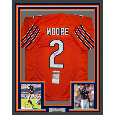 Framed Autographed/Signed D.J. DJ Moore 35x39 Chicago Orange Jersey JSA COA