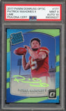 2017 Donruss Optic Lime Holo Patrick Mahomes RC On Card PSA 9/10 Auto