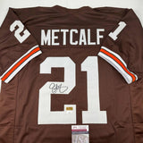 Autographed/Signed Eric Metcalf Cleveland Brown Football Jersey JSA COA