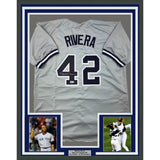 Framed Autographed/Signed Mariano Rivera 35x39 New York Grey Jersey BAS COA