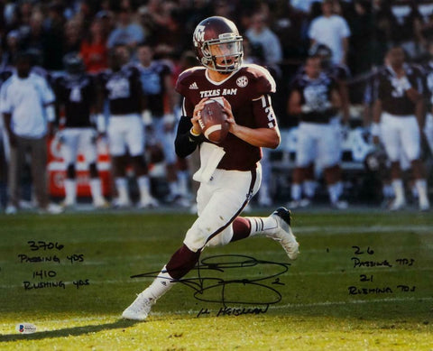 Johnny Manziel Signed Texas A&M 16x20 PF Photo Looking to Pass 5 Insc-Beckett