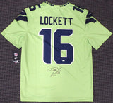 SEAHAWKS TYLER LOCKETT AUTOGRAPHED FRAMED ACTION GREEN NIKE JERSEY MCS 160684