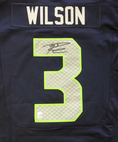 SEAHAWKS RUSSELL WILSON AUTOGRAPHED BLUE NIKE ELITE JERSEY SIZE 48 RW HOLO 60976