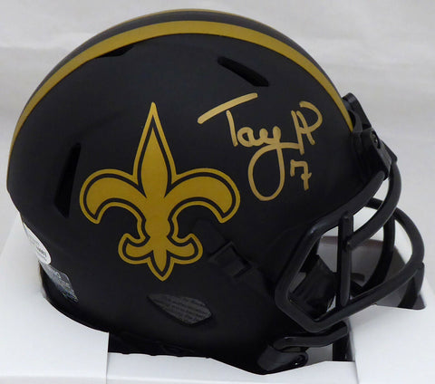 TAYSOM HILL AUTOGRAPHED SAINTS BLACK ECLIPSE SPEED MINI HELMET BECKETT 177444