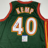 Autographed/Signed SHAWN KEMP Seattle Dark Green Basketball Jersey PSA/DNA COA