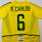 Autographed/Signed Roberto Carlos Brazil Yellow Soccer Jersey Beckett BAS COA