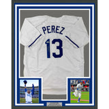 Framed Autographed/Signed Salvador Perez 33x42 White Jersey Beckett BAS COA