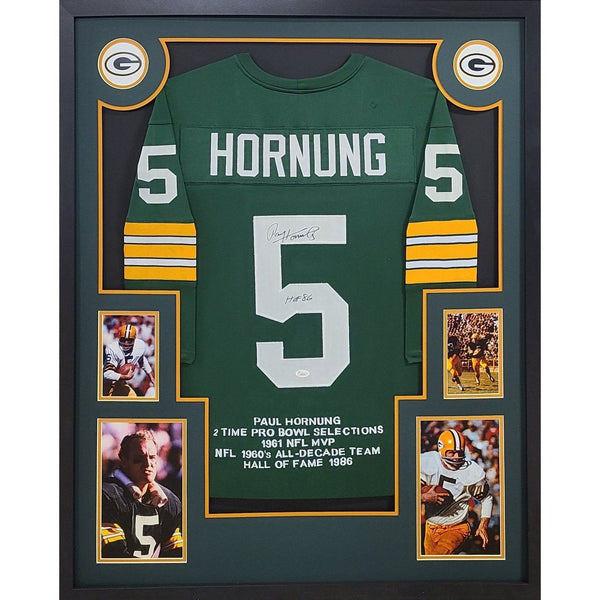 Paul Hornung Autographed Signed Framed Stat Green Bay Packers Jersey JSA