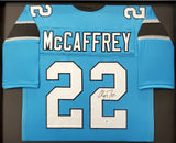 PANTHERS CHRISTIAN MCCAFFREY AUTOGRAPHED FRAMED BLUE JERSEY BECKETT 191181