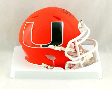 Vinny Testaverde Signed Hurricanes AMP Speed Mini Helmet w/ Insc - JSA W Auth