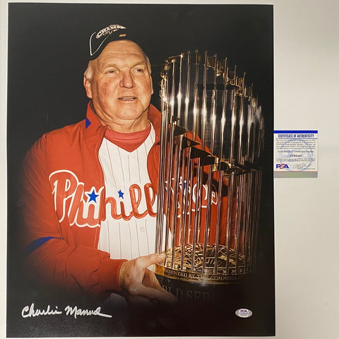 Autographed/Signed Charlie Manuel 2008 World Series 16x20 Photo PSA/DNA COA