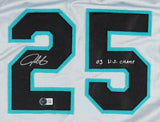 Derrek Lee Signed Florida Marlins Jersey Inscribed 2003 WS Champs (Beckett) Cubs