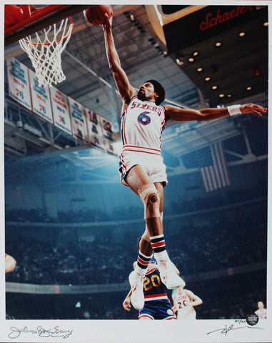 76ers Julius "Dr. J." Erving & Neal Leifer Signed 16x20 Photo LE #155/250 BAS