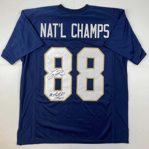 Autographed/Signed Tony Rice 1988 National Champs Notre Dame Blue Jersey JSA COA