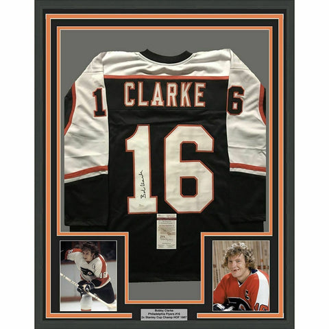 FRAMED Autographed/Signed BOBBY BOB CLARKE 33x42 Philly Black Jersey JSA COA