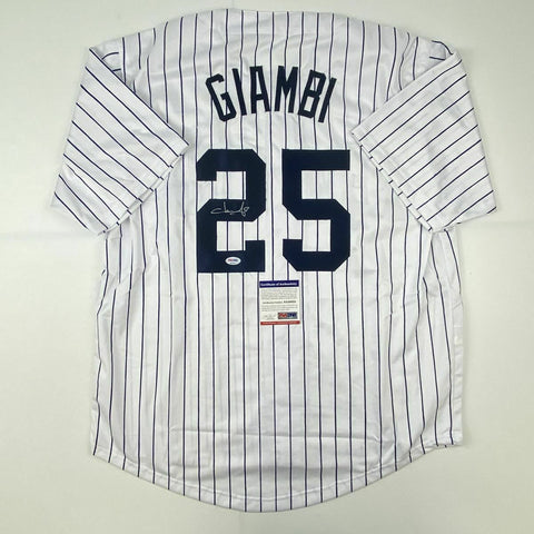 Autographed/Signed JASON GIAMBI New York Pinstripe Baseball Jersey PSA/DNA COA