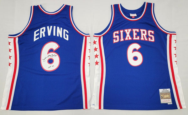 Julius Dr. J Erving Signed 76ers Blue 1976-77 M&N Jersey W/HOF 93 Beckett