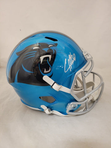 CHUBA HUBBARD SIGNED CAROLINA PANTHERS F/S FLASH SPEED REP HELMET BECKETT QR