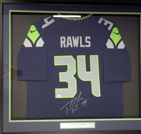 SEAHAWKS THOMAS RAWLS AUTOGRAPHED SIGNED FRAMED BLUE NIKE JERSEY MCS HOLO 107763