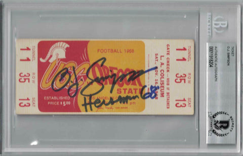 O.J. Simpson Signed 1968 USC Trojans vs Oregon State Ticket Seat 13 BAS 26488