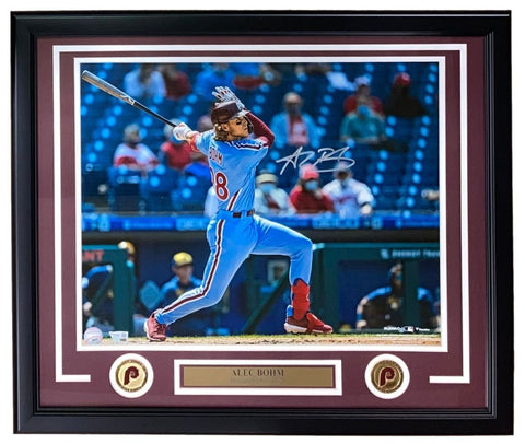 Alec Bohm Signed Framed 16x20 Philadelphia Phillies Blue Jersey Photo Fanatics