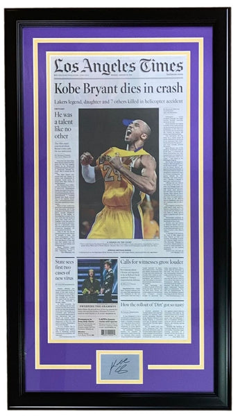 Kobe Bryant Lakers Framed Jan 27 2020 LA Times Paper w/ Laser Engraved Signature